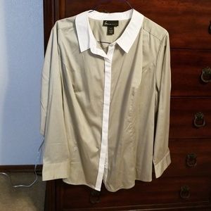 Long sleeve button down light olive green shirt